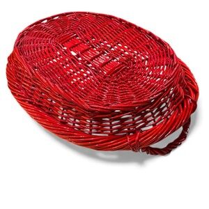 Woven Wicker Long Basket Red Ombré Shiny VTG Heavy Duty Sturdy Woven Wicker 70’s